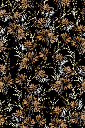 黑底花卉印花华亿平台图片