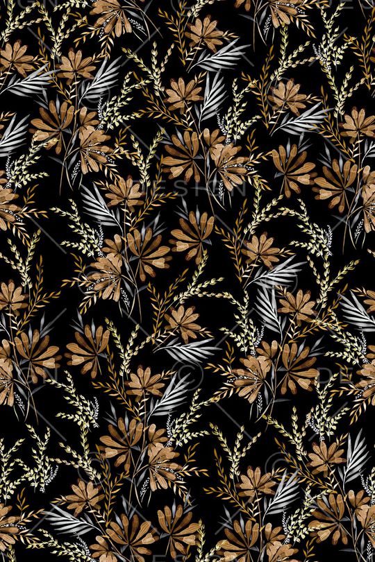 黑底花卉印花华亿平台图片