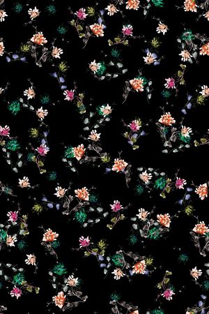 黑底花卉印花华亿平台图片