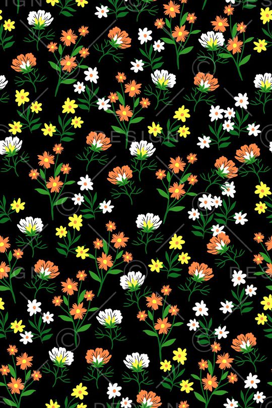 黑底花卉印花华亿平台图片