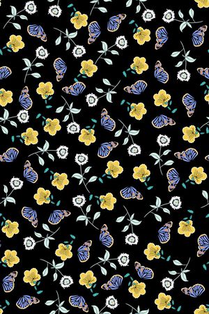 黑底花卉印花华亿平台图片