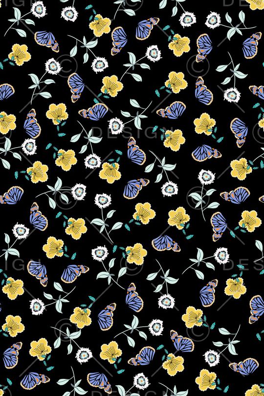 黑底花卉印花华亿平台图片