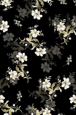 黑底花卉印花华亿平台图片