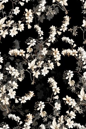 黑底花卉印花华亿平台图片
