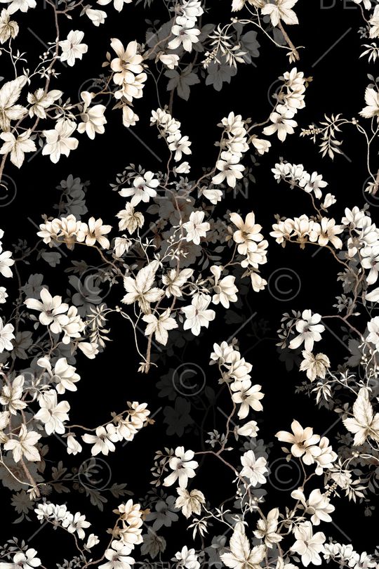 黑底花卉印花华亿平台图片