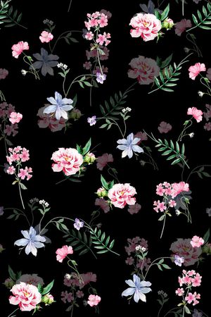 黑底花卉印花华亿平台图片