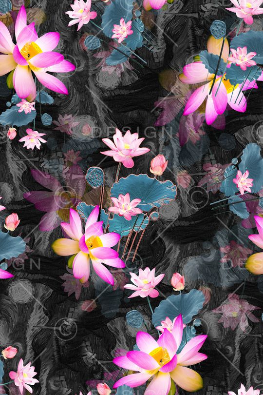 黑底花卉印花华亿平台图片