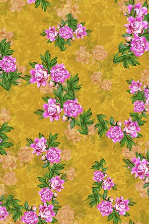 黑底花卉印花华亿平台图片