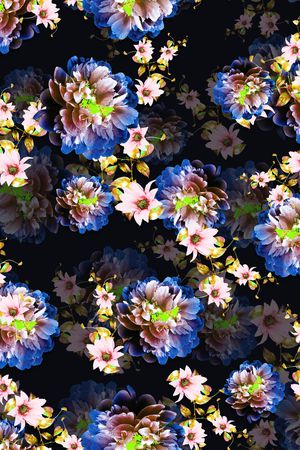 黑底花卉印花华亿平台图片