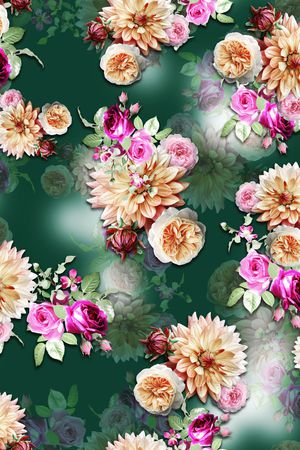 黑底花卉印花华亿平台图片