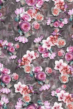 黑底花卉印花华亿平台图片