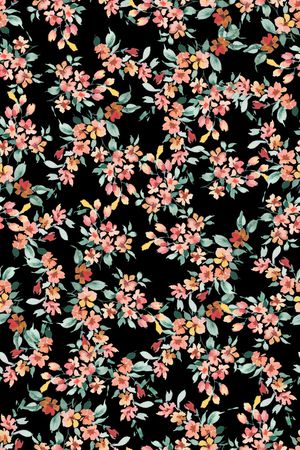 黑底花卉印花华亿平台图片