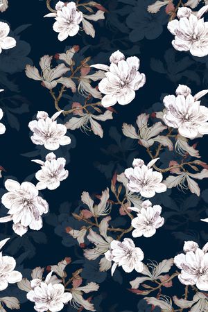 黑底花卉印花华亿平台图片