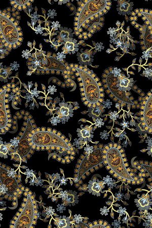 黑底花卉印花华亿平台图片