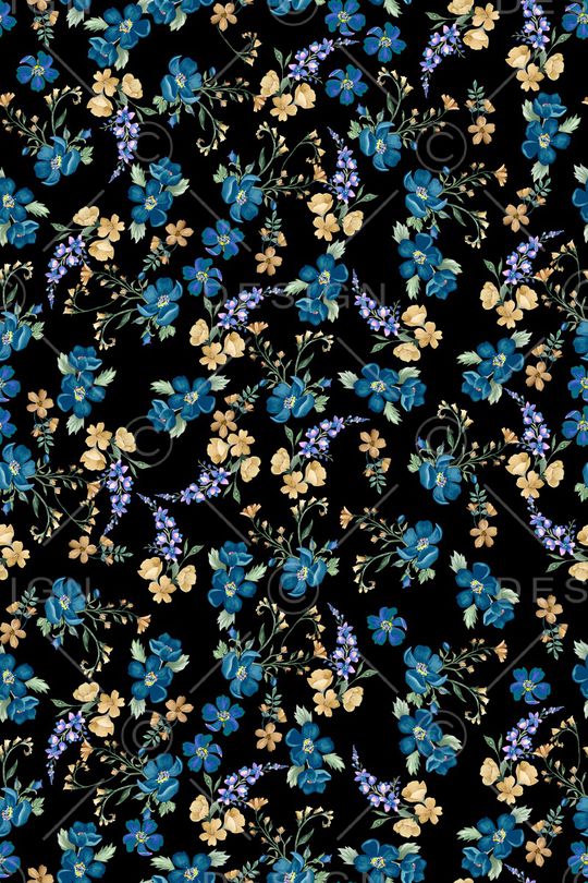 黑底花卉印花华亿平台图片