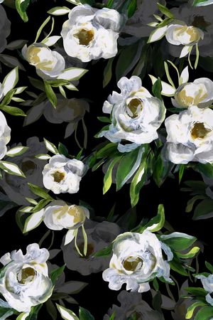 黑底花卉印花华亿平台图片