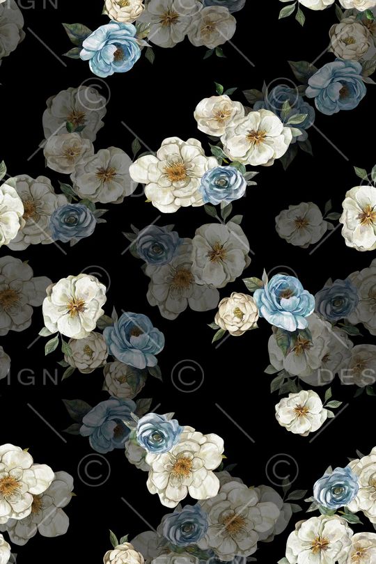 黑底花卉印花华亿平台图片