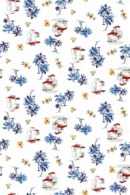 椰子树印花华亿平台图片