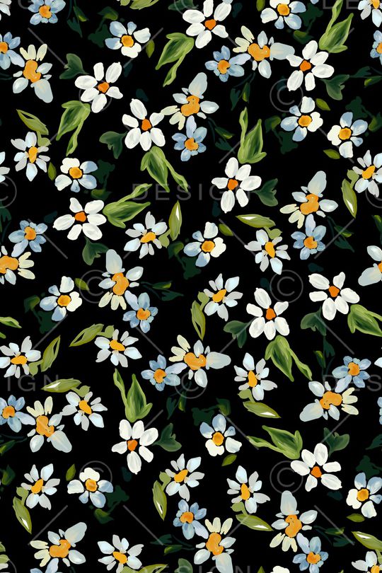 黑底花卉印花华亿平台图片