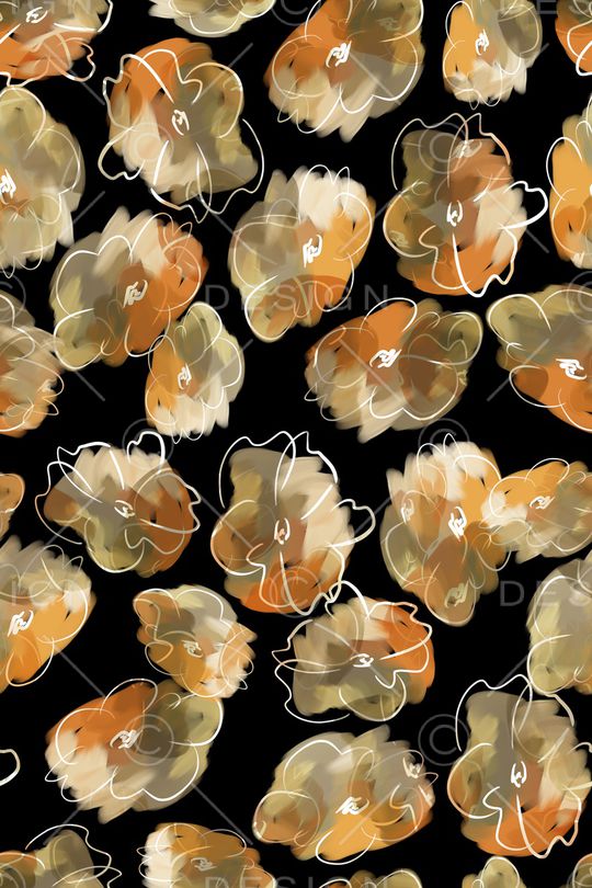 黑底花卉印花华亿平台图片