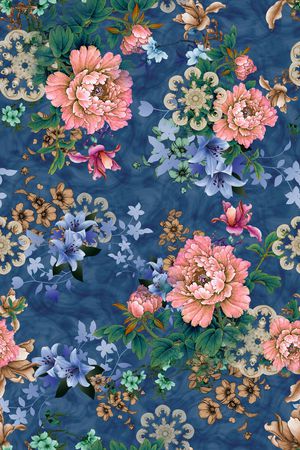 彩底花卉印花华亿平台图片