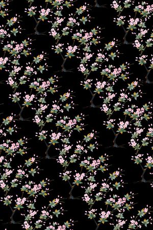 黑底花卉印花华亿平台图片