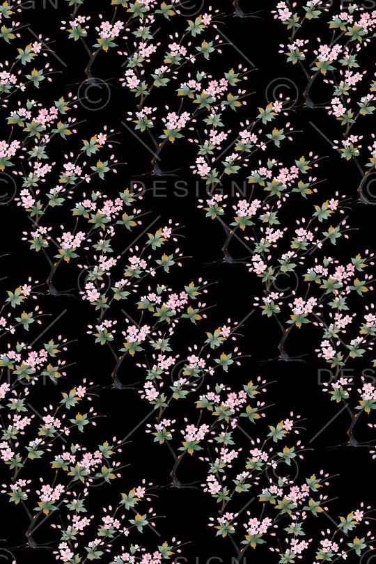 黑底花卉印花华亿平台图片