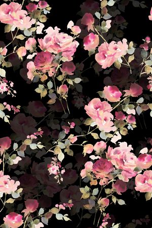 黑底花卉印花华亿平台图片