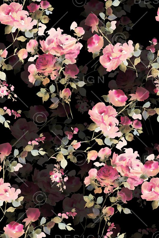 黑底花卉印花华亿平台图片