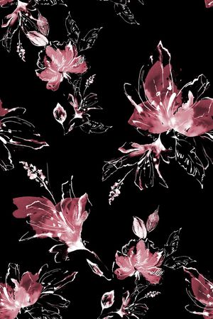 黑底花卉印花华亿平台图片