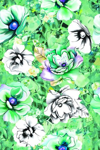 1515249-手绘花粉色花黑白花绿色