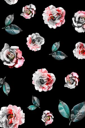 黑底花卉印花华亿平台图片