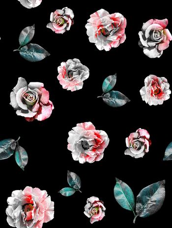 黑底花卉印花华亿平台图片