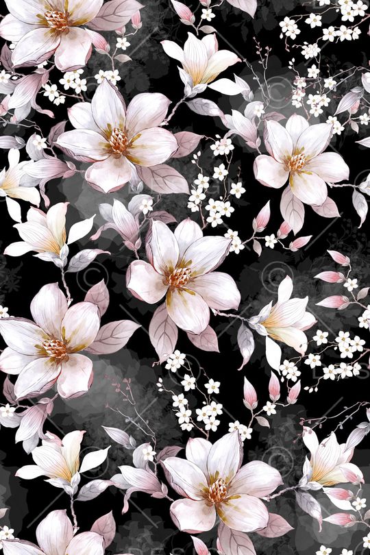 黑底花卉印花华亿平台图片