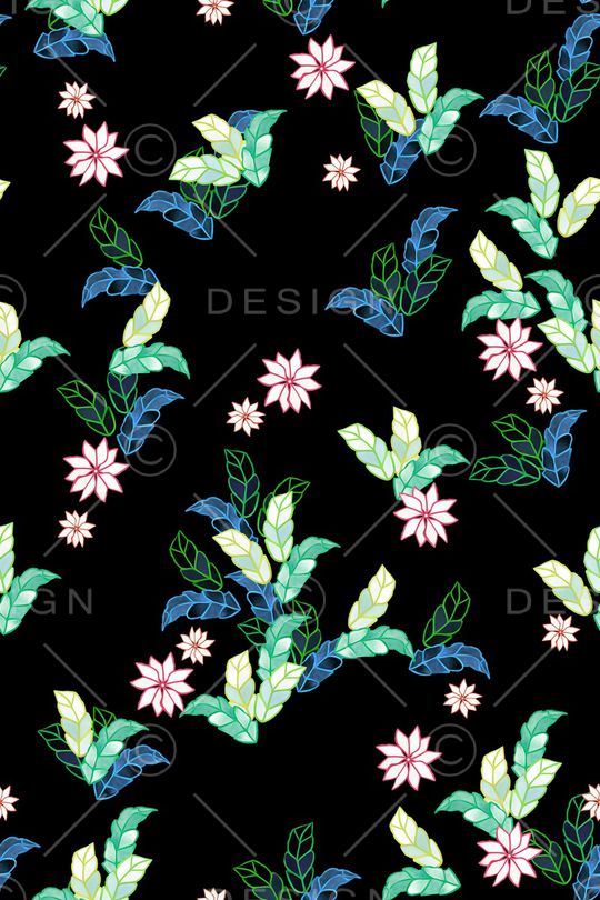 黑底花卉印花华亿平台图片