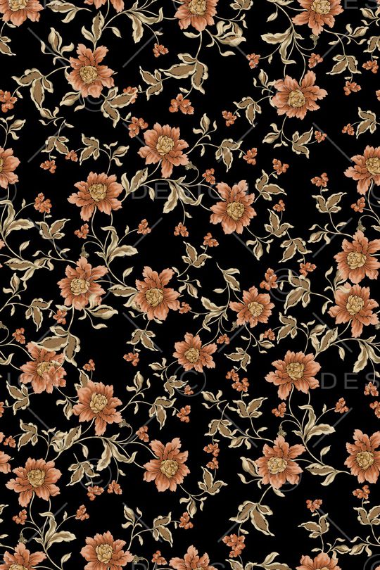 黑底花卉印花华亿平台图片