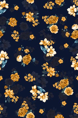 黑底花卉印花华亿平台图片