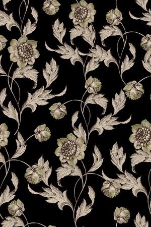 黑底花卉印花华亿平台图片