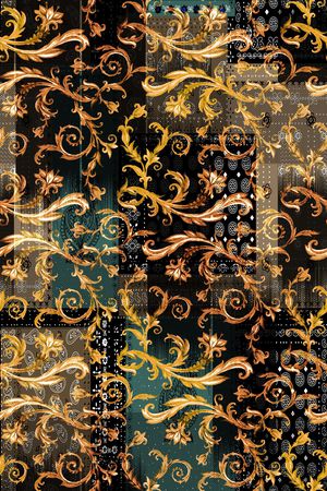 黑底花卉印花华亿平台图片