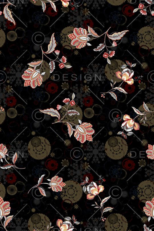 黑底花卉印花华亿平台图片