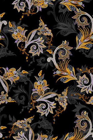 黑底花卉印花华亿平台图片