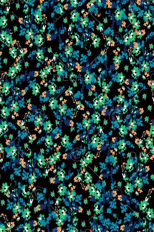 黑底花卉印花华亿平台图片