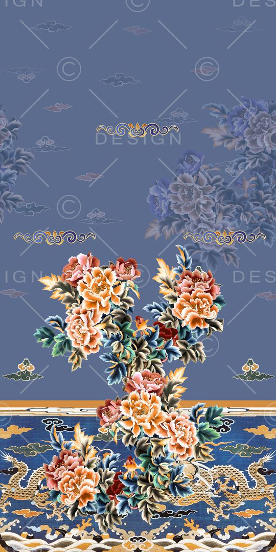 中国风定位花印花华亿平台图片