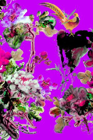 水彩手绘花卉印花华亿平台图片