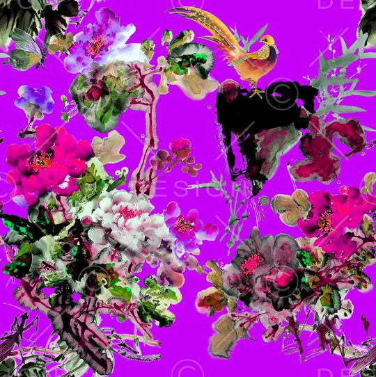 水彩手绘花卉印花华亿平台图片