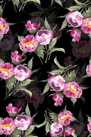 黑底花卉印花华亿平台图片