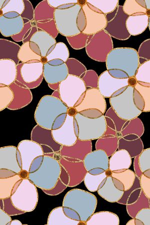 黑底花卉印花华亿平台图片