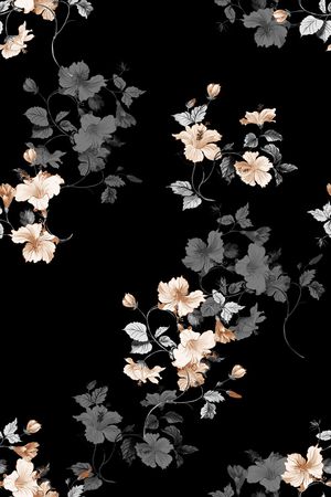 黑底花卉印花华亿平台图片