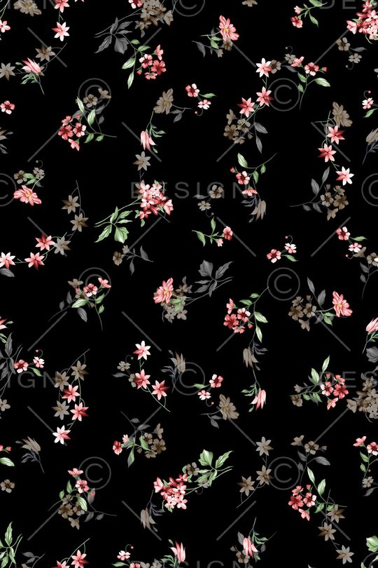 黑底花卉印花华亿平台图片