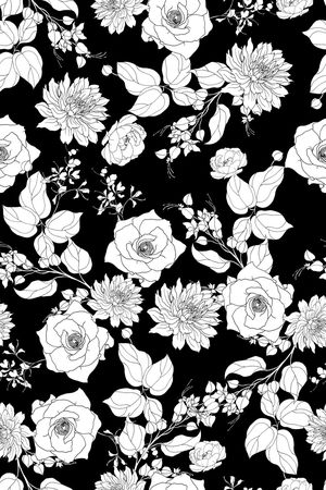 黑底花卉印花华亿平台图片